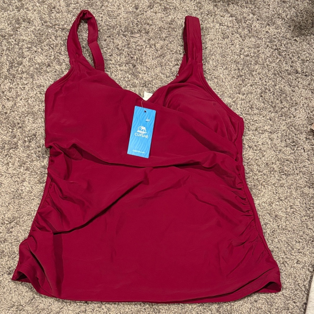 Cupshe Wine Red Twist Front Tankini Top